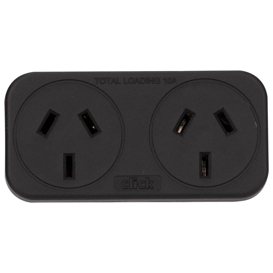 Click - Double Adaptor - Twin Pack - 90mm x 130mm x 55mm - Black - Space Saving - SuperSaverAU - view 1