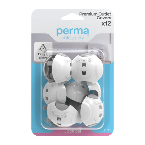 Perma Child Safety Premium Outlet Covers 12 Pack White & Grey Plastic