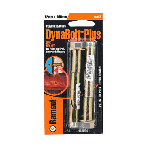 Ramset DynaBolt Plus 12mm x 100mm Gold Steel Anchor 2 Pack - SuperSaverAU - view 1