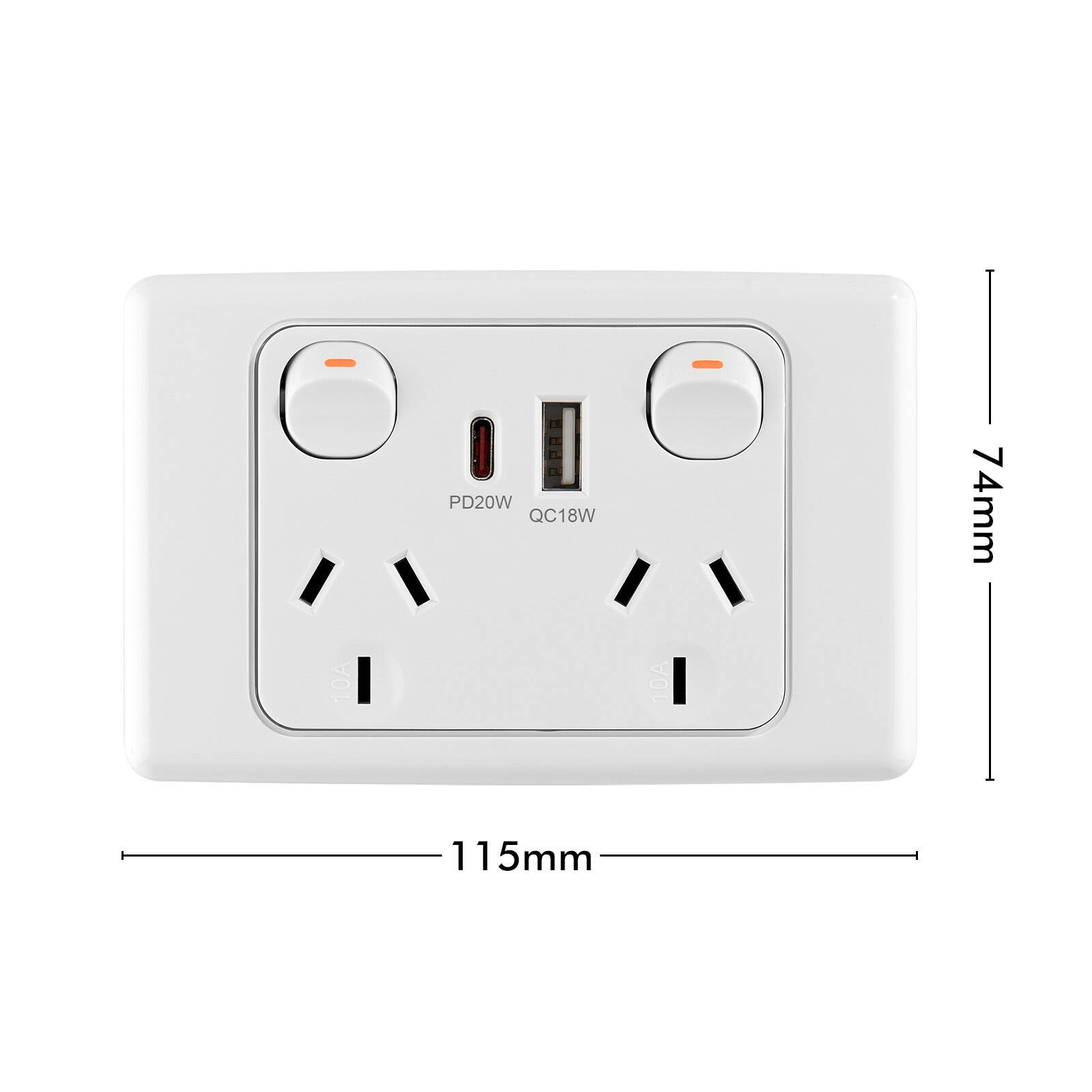 DETA 6000 Double Power Point with USB-A & USB-C PD20W Fast Charging White Indoor