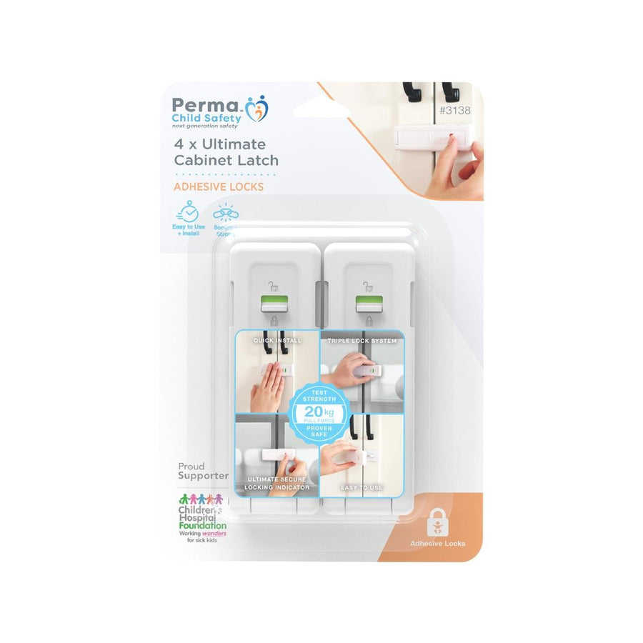 Perma Child Safety Ultimate Cabinet Latch 4 Pack - 120mm x 200mm - Secure Lock - SuperSaverAU - view 1