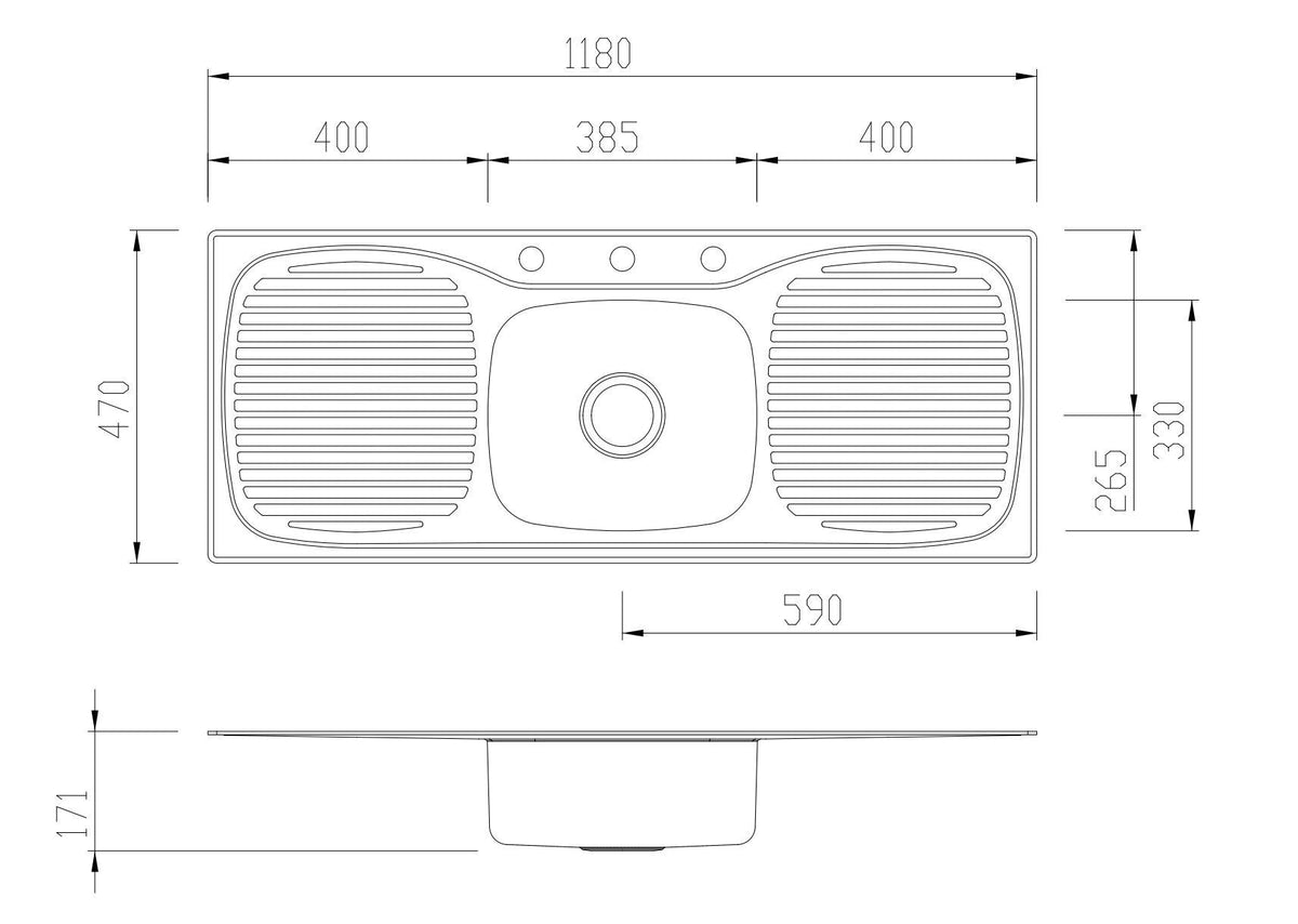 Oliveri Ultraform Single Bowl Topmount Sink - Double Drainer, 0.8mm Stainless Steel - UF16