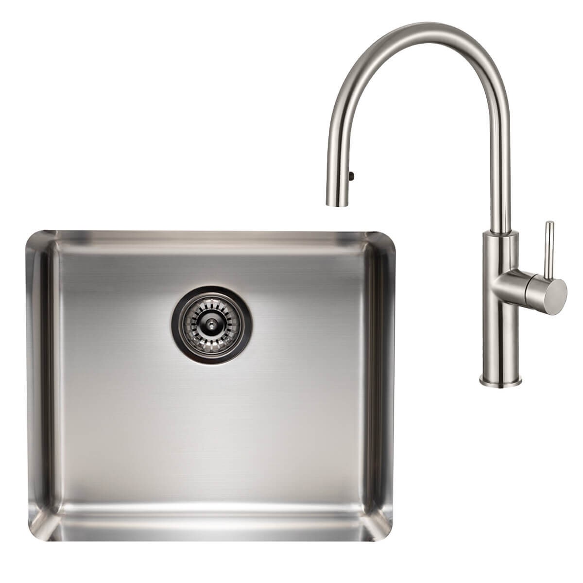 Titan Essentials 520mm Single Bowl Sink and Pull Out Gooseneck Mixer Tap Package - Stainless Steel - TSSSPK522