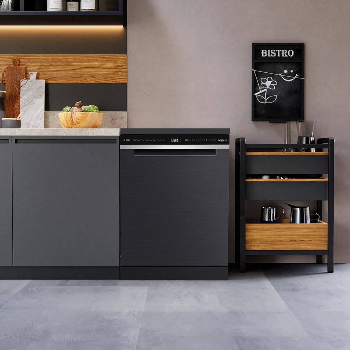 Whirlpool 60cm MaxiTub Freestanding Dishwasher - 15 Place Settings, Black Stainless Steel - WDFS3L5PBSAU
