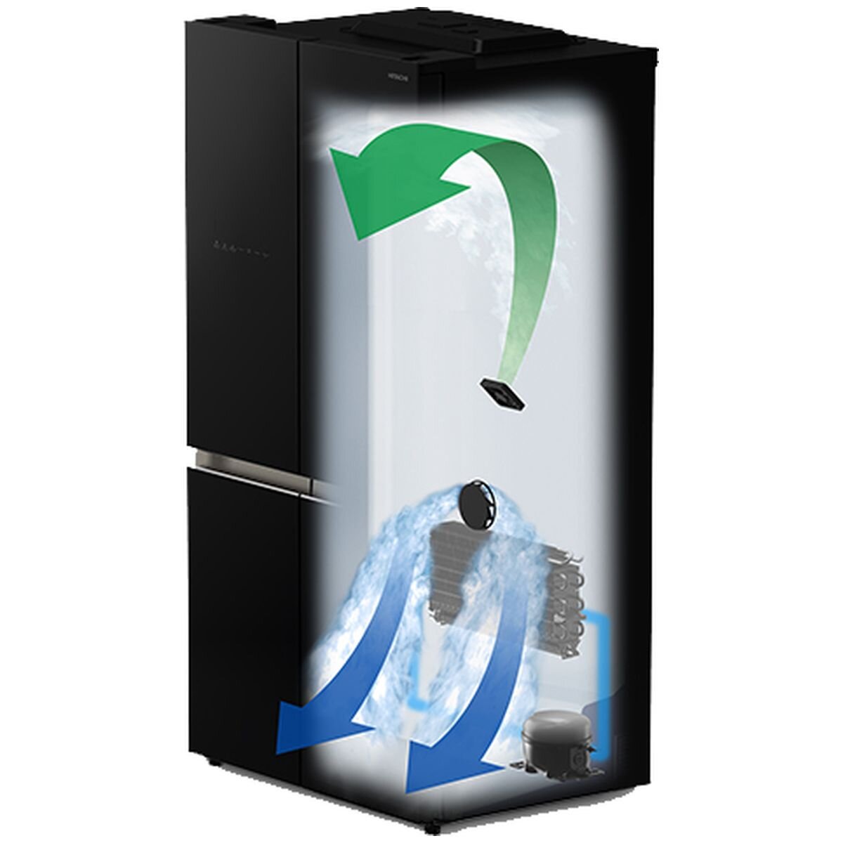Hitachi 569L French Door Fridge - Matte White Glass, Human Sensor Auto Door, Ice Maker - RWB640VT0X-1MGW