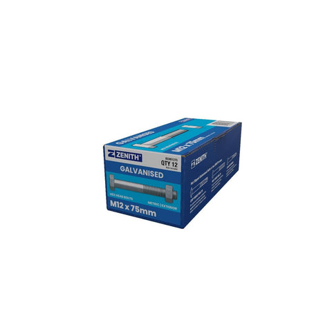 Zenith M12 x 75mm Hot Dip Galvanised Hex Head Bolts & Nuts 12 Pack - SuperSaverAU - view 1