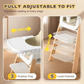 3-in-1 Wooden Baby High Chair - Khaki - 5-Point Harness, Food-Grade Tray, 5-Level Footrest