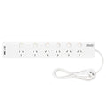 Arlec 6 Outlet Surge Protected Powerboard 1.8m - White - PD20W USB Charging - SuperSaverAU - view 1