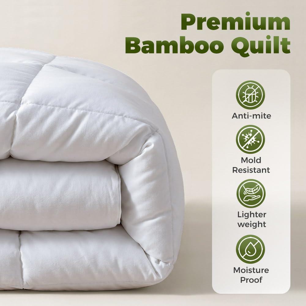 Bamboo Blend Quilt 200GSM - Double - All Seasons Comforter, 50% Bamboo 50% Polyester Fill, Baffle Box, Storage Bag