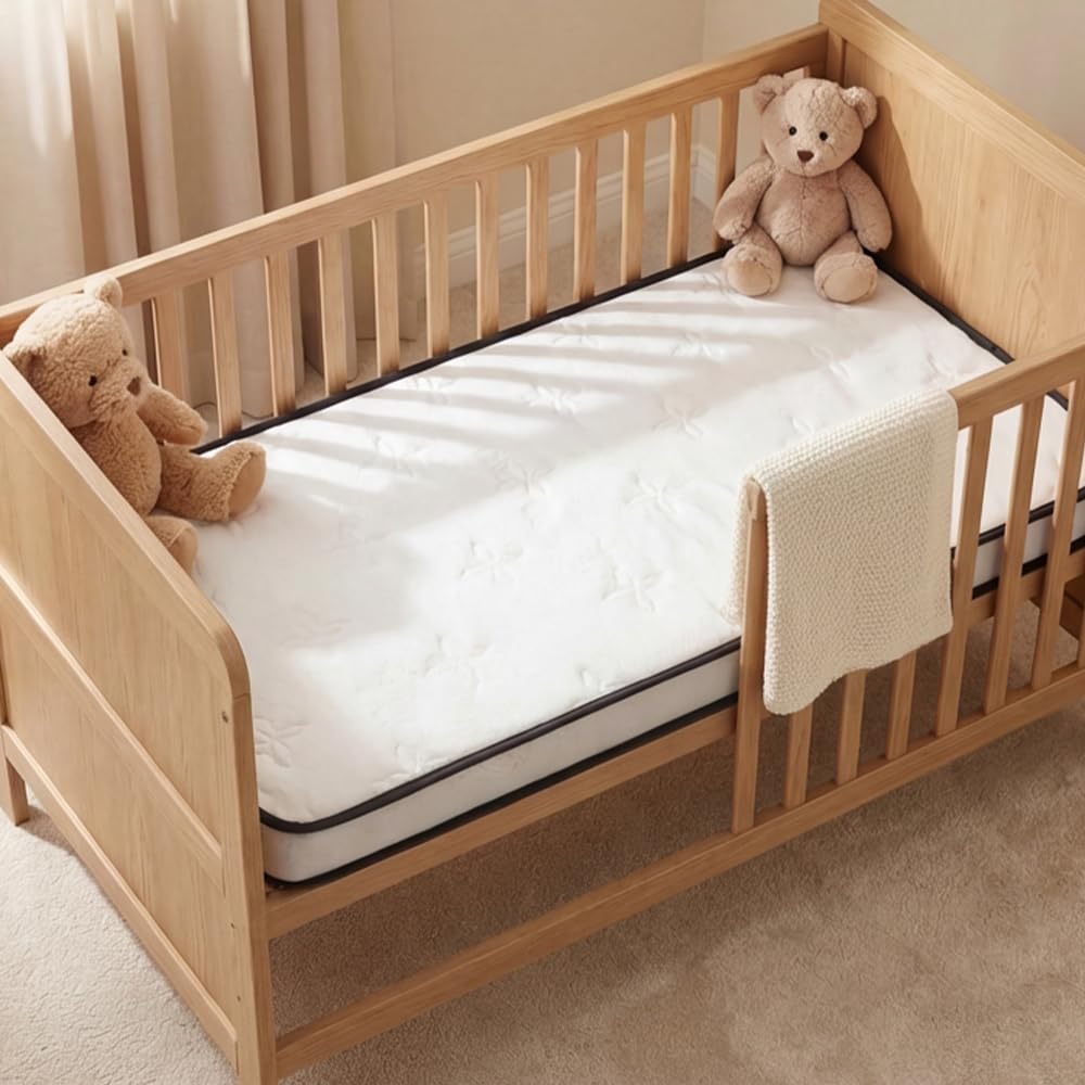 Cot Mattress 10cm Pocket Spring - White - 242 Individually Wrapped Springs, Tencel Knit Cover