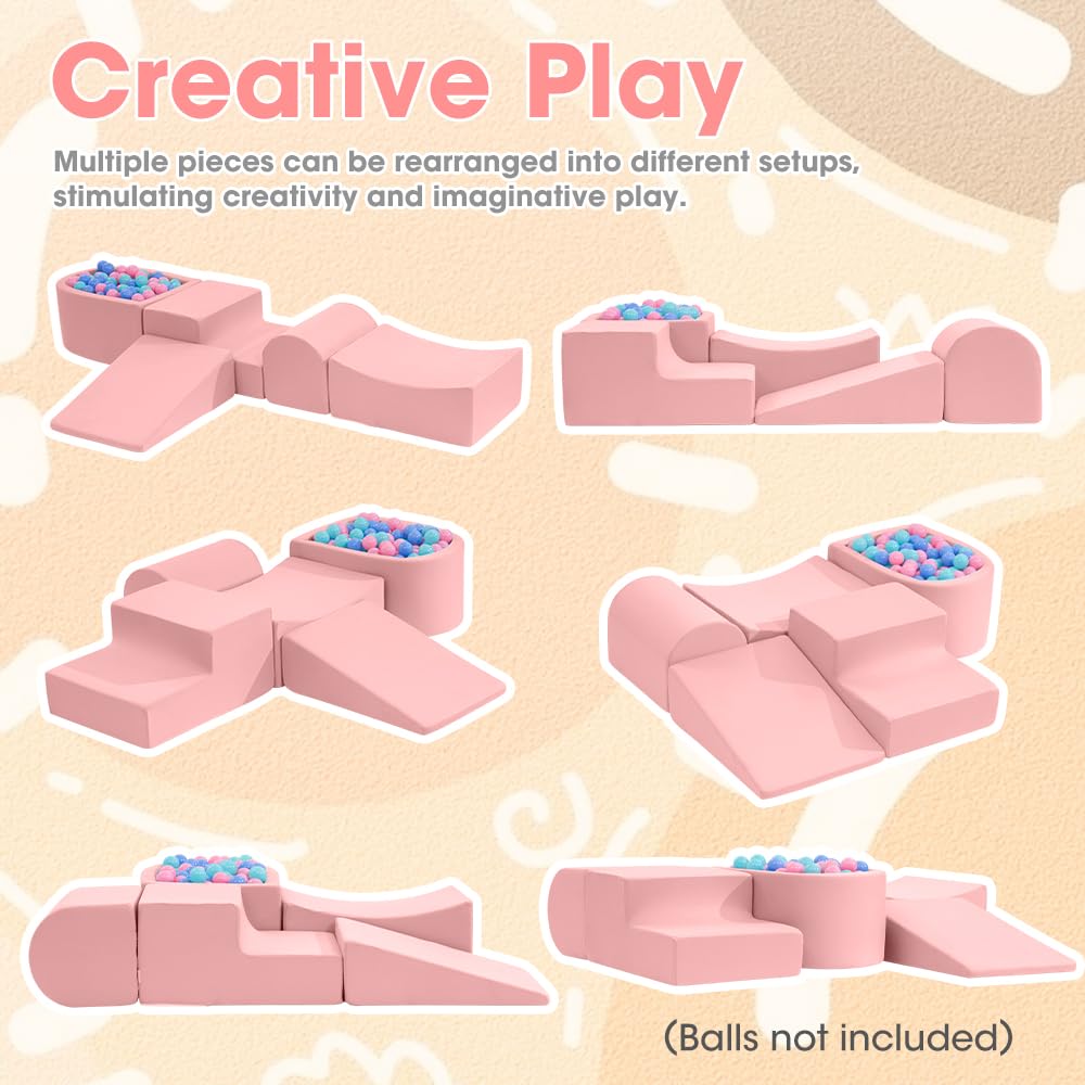 Soft Play Climb Set 5 Piece - Pink - Crawl and Climb Foam Blocks, Removable Washable Covers