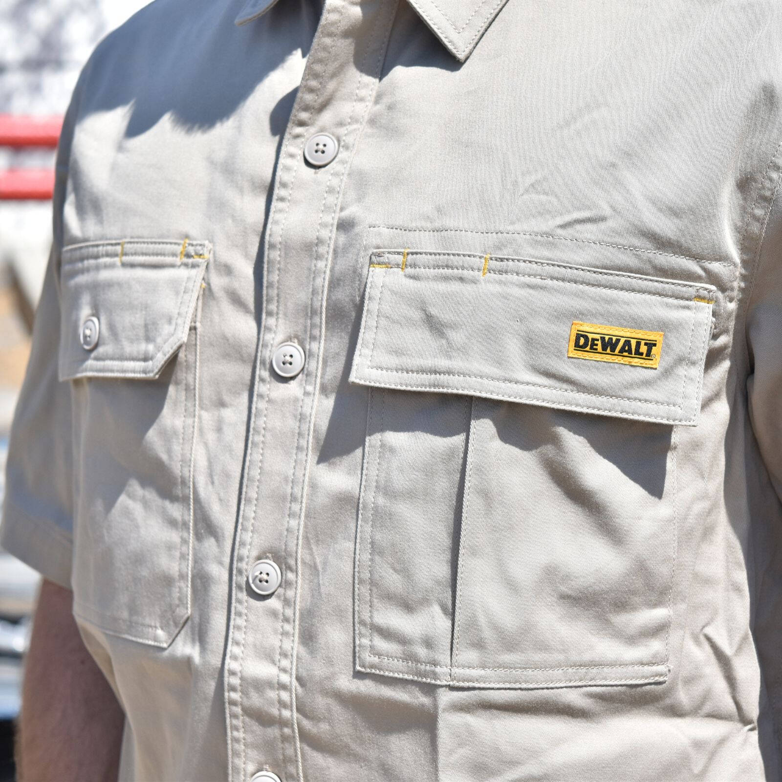 DeWALT Basalt Short Sleeve Button Up Work Shirt - Khaki, Size M, 97% Cotton