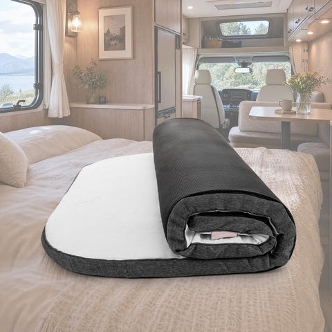 Caravan Mattress Topper Queen - 188 x 152 x 5.5cm - 40D Gel Memory Foam, Tencel Cover, Rounded Corners
