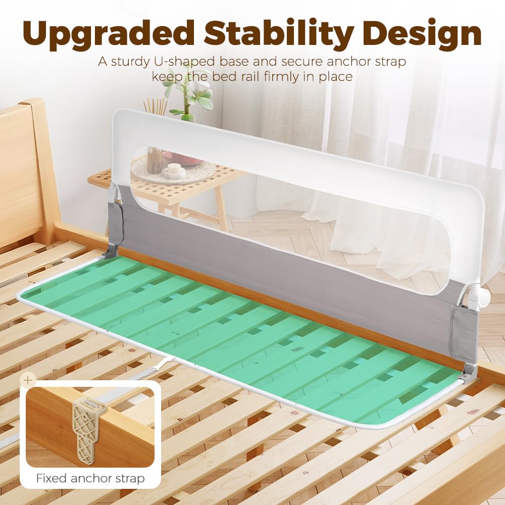 Folding Bed Rail for Toddlers - 200 x 60cm Extra Long - Anchor Straps, AS/NZS 8124 Certified