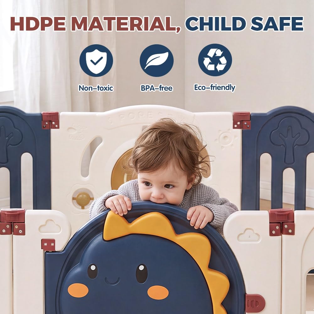 Baby Playpen 20 Panels - Blue 236 x 190 x 60cm - Foldable HDPE, Suction Pads, Interlocking Joints