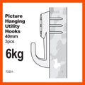 Everhang 6kg Plastic Picture Hanging Hook 3 Pack Easy Install - SuperSaverAU - view 2
