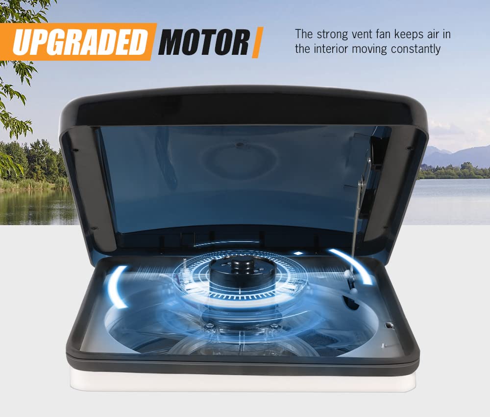 12V Caravan Roof Vent Fan - 355 x 355mm - Reversible Airflow, 3 Speeds, 10 Blades, Under 44dB, Fits 14 Inch Openings