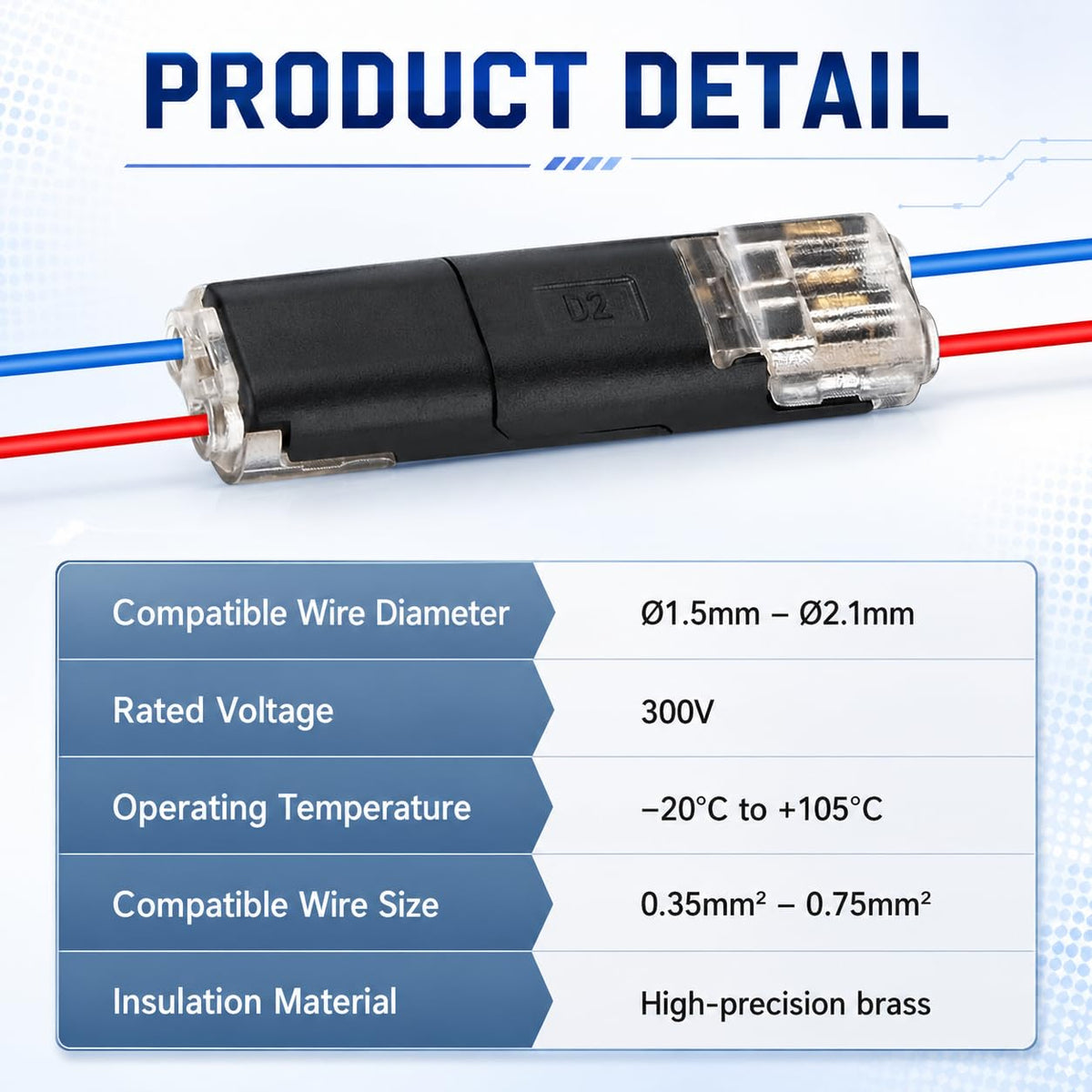 Quick-Connect Wire Connectors 18-22 AWG - 100 Pack