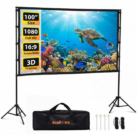 Outdoor Projector Screen with Stand 100 Inch - 235 x 198cm - 16:9, 1080P, 25mm Steel Frame, Carry Bag Included