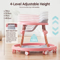 3-in-1 Baby Walker and Activity Table - Pink - 4 Height Positions, Folding Frame, 6-18 Months
