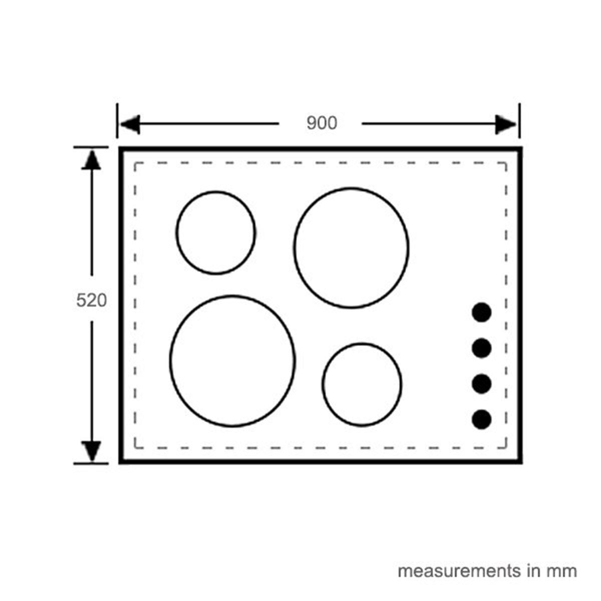 Westinghouse 90cm 4 Zone Ceramic Cooktop - Dual Zone, 2.2kW Zone, 9 Power Levels, Dial Control - WHC942BC