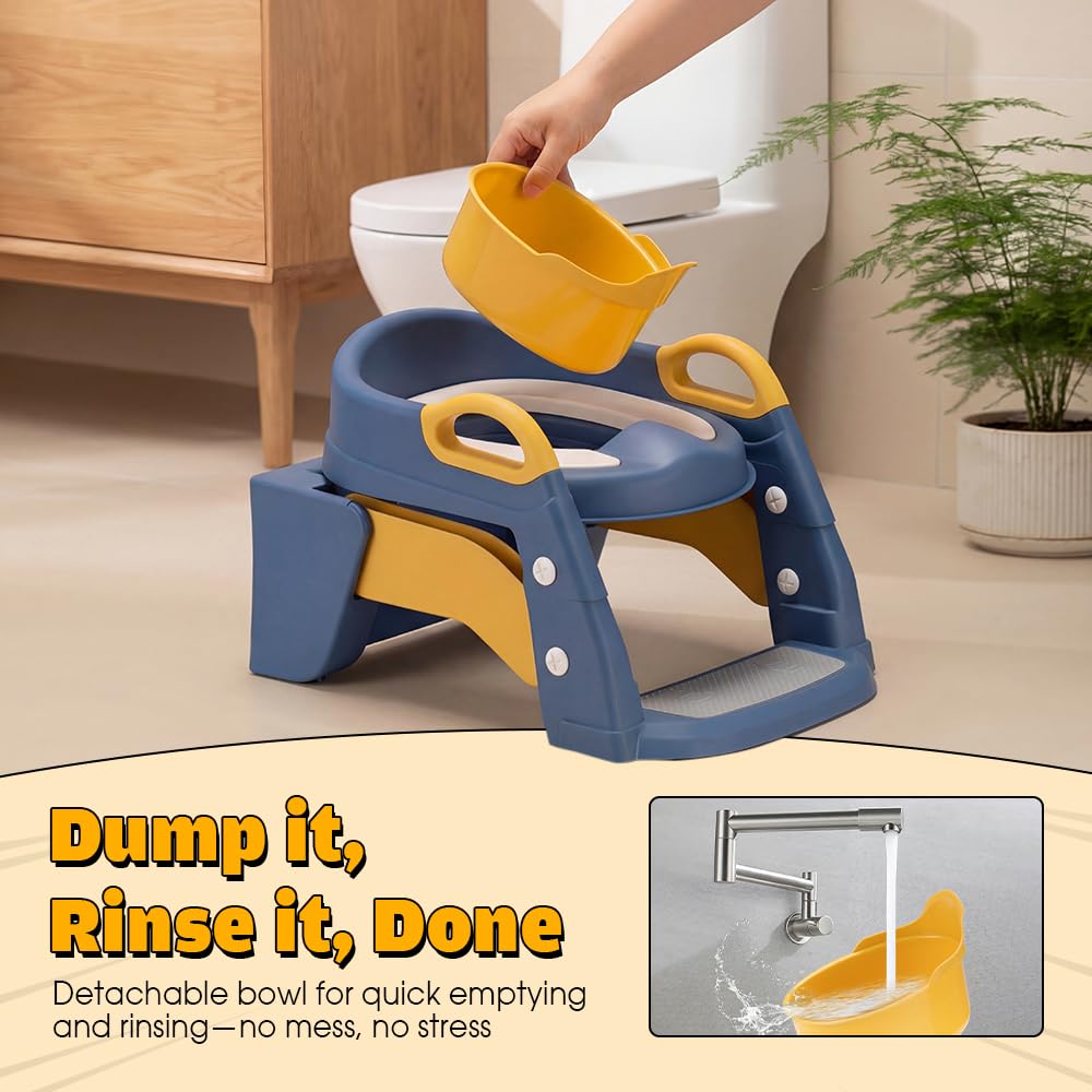2-in-1 Potty Training Seat with Step Stool Ladder - Blue - Splash Guard, Soft PU Cushion, Non-Slip