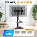 Swivel TV Floor Stand with Laptop Shelf - Black - Fits 32 to 65 Inch up to 40kg, 12 Height Settings, 8mm Glass Base