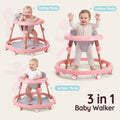 3-in-1 Baby Walker and Activity Table - Pink - 4 Height Positions, Folding Frame, 6-18 Months