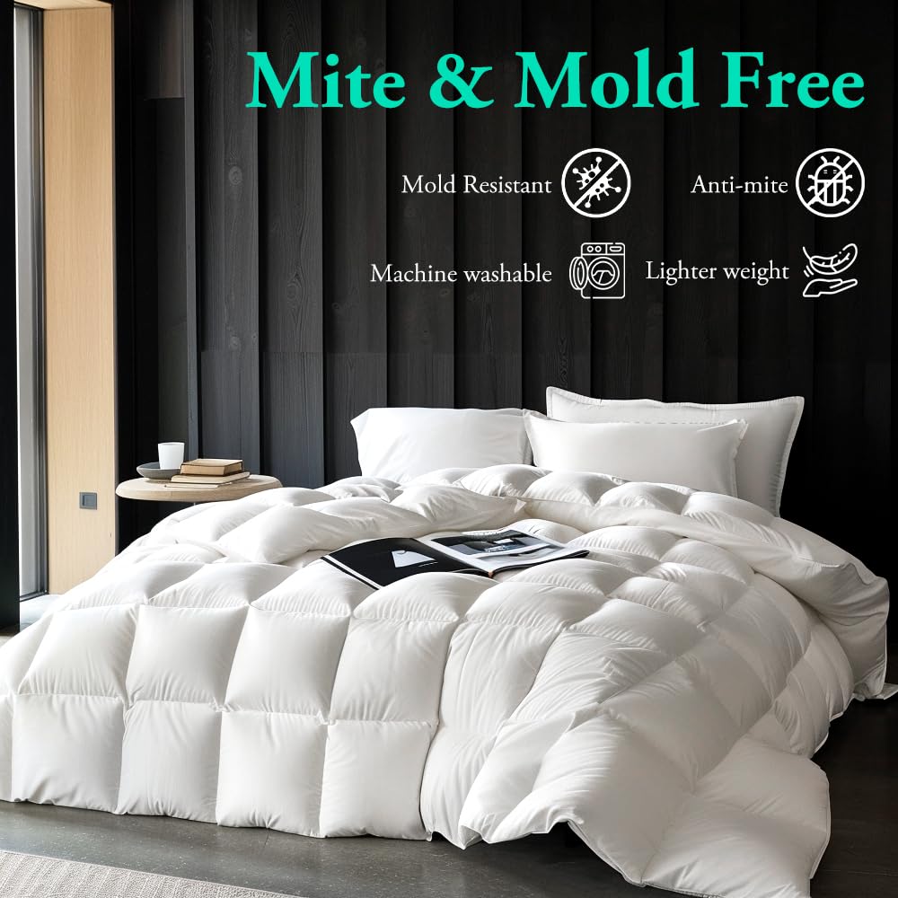 Goose Feather and Down Quilt 700GSM - Single - All Seasons Comforter, 10% Down 90% Feather, 100% Cotton Cover