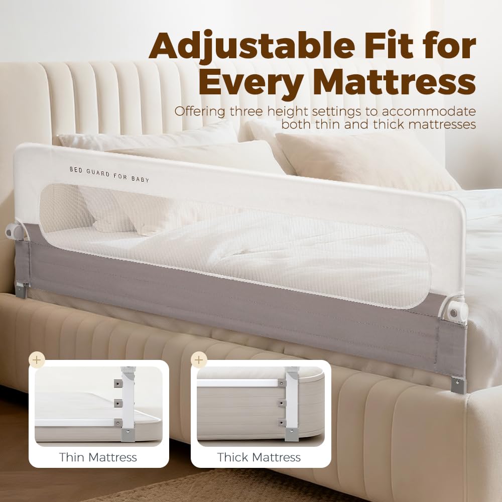 Folding Bed Rail for Toddlers - 200 x 60cm Extra Long - Anchor Straps, AS/NZS 8124 Certified