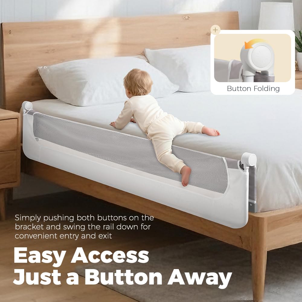 Folding Bed Rail for Toddlers - 200 x 60cm Extra Long - Anchor Straps, AS/NZS 8124 Certified