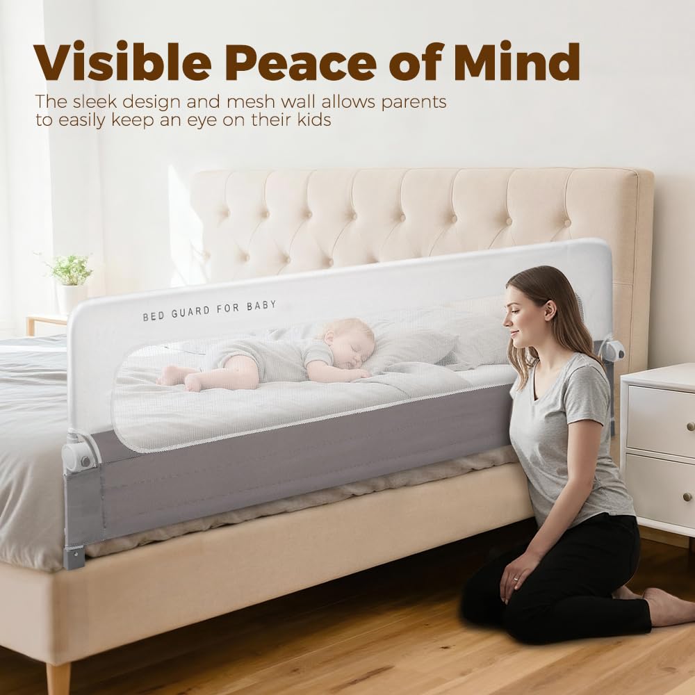 Folding Bed Rail for Toddlers - 200 x 60cm Extra Long - Anchor Straps, AS/NZS 8124 Certified