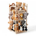 Soft Toy Storage Tower 2-Tier - Natural Wood 94.5cm - Holds 30+ Plush Toys, Elastic Bar Shelves