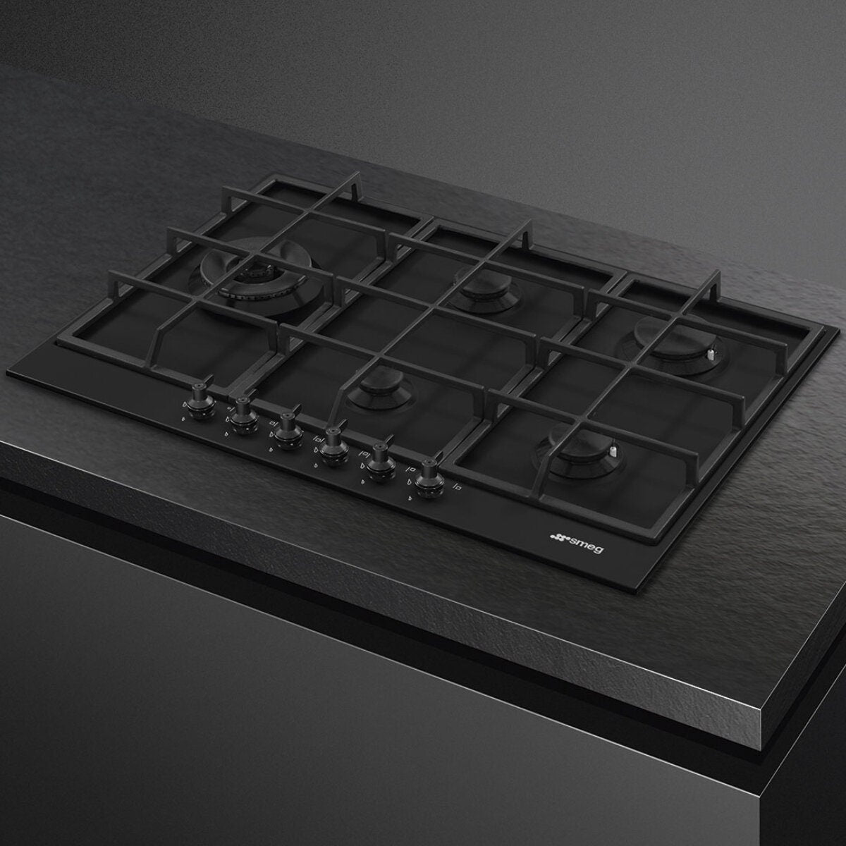 Smeg 72cm 5 Burner Gas Cooktop - Matte Black Finish - Wok Burner - Flame Failure Device - PX375LMBAU
