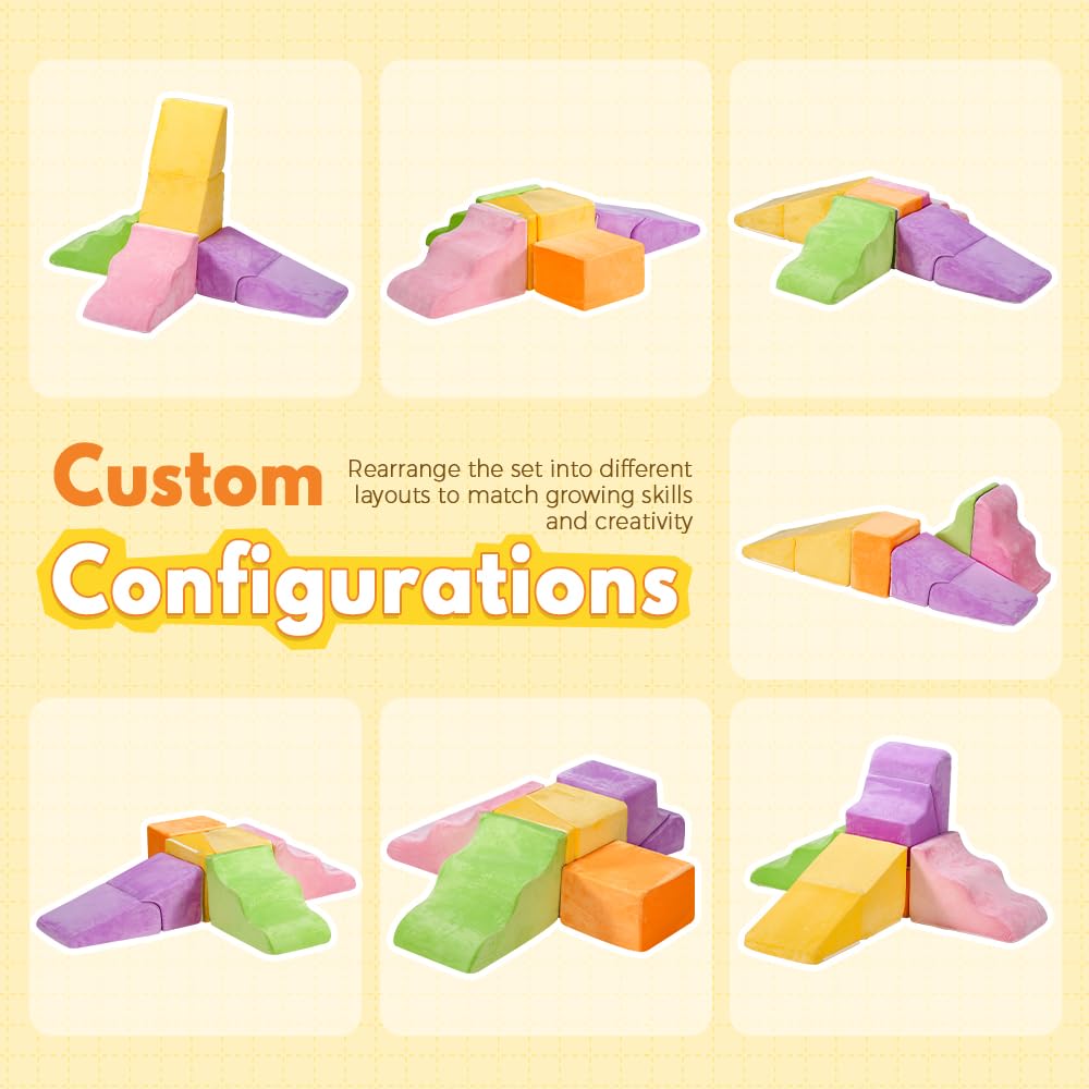 Soft Play Set 7 Piece - Pastel - Ball Pit, Ramps, Steps, Slope and Block, High-Density Foam