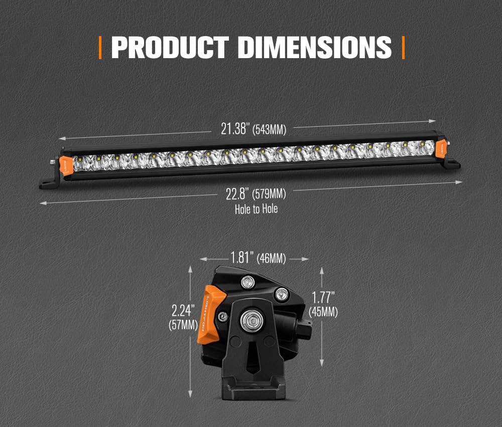 LED Light Bar 20 Inch Single Row - 100W 7551 Lumens - Spot Flood Combo, IP68, Die Cast Aluminium, Oslon LEDs