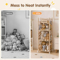 Soft Toy Storage Tower 3-Tier with Wheels - Natural Wood 136cm - Holds 50+ Plush Toys, Rolls Away