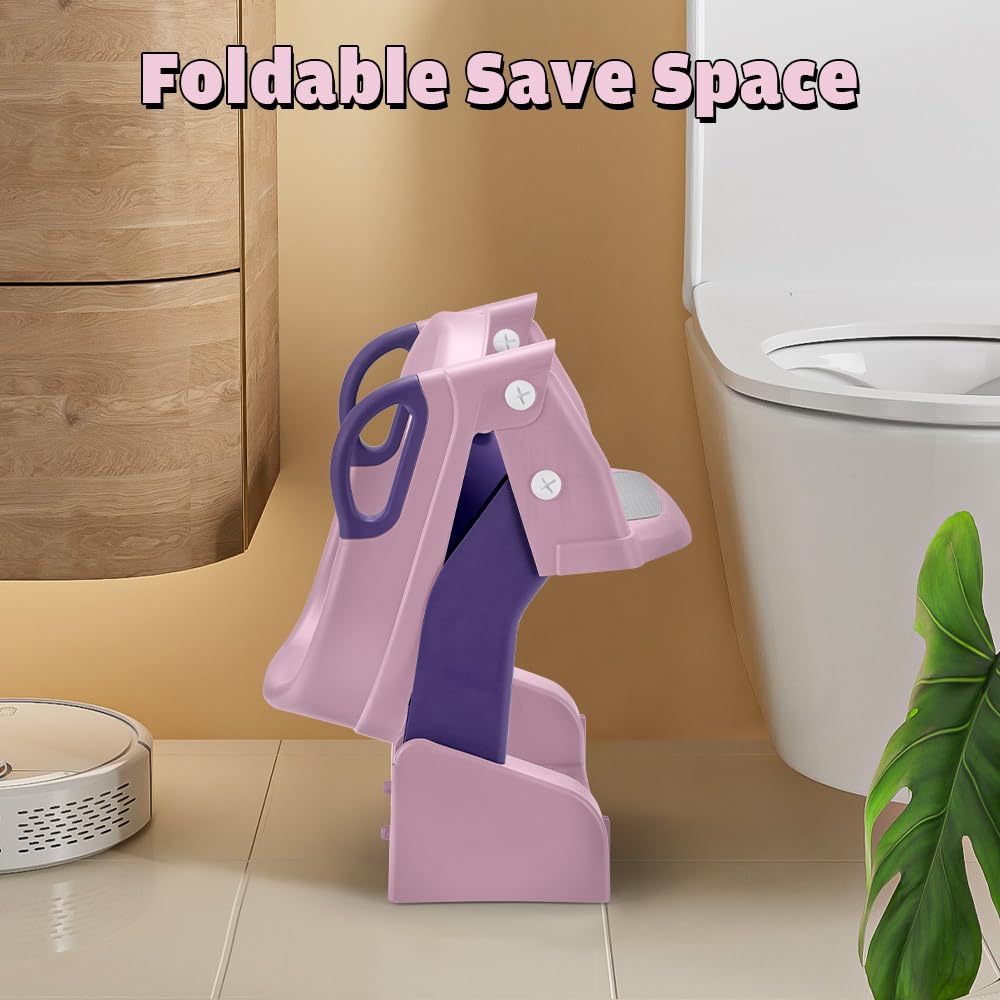 2-in-1 Potty Training Seat with Step Stool Ladder - Pink - Splash Guard, Soft PU Cushion, Non-Slip