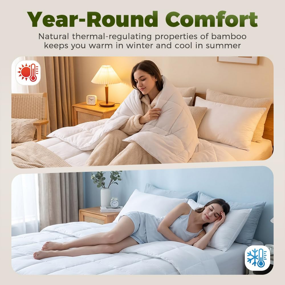Bamboo Blend Quilt 200GSM - Double - All Seasons Comforter, 50% Bamboo 50% Polyester Fill, Baffle Box, Storage Bag