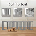 Foldable Dog Gate 6 Panel - Grey, 282 x 61cm - No Drill Freestanding, 180 Degree Hinges, Wooden Panels