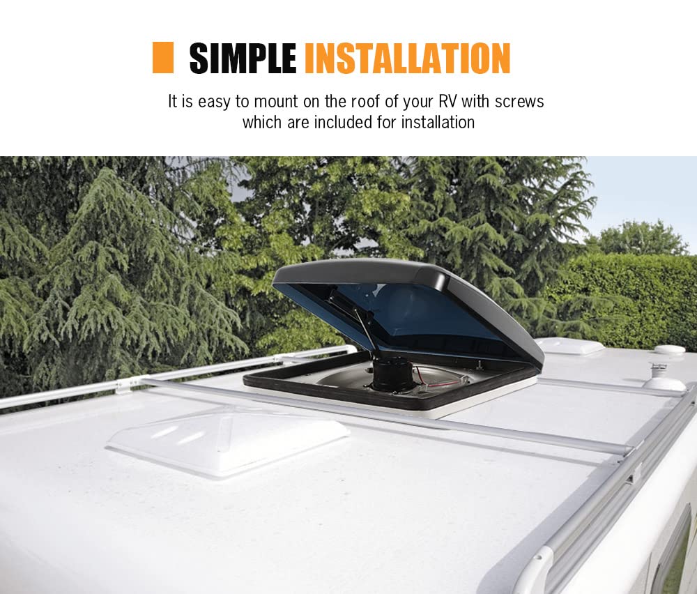 12V Caravan Roof Vent Fan - 355 x 355mm - Reversible Airflow, 3 Speeds, 10 Blades, Under 44dB, Fits 14 Inch Openings