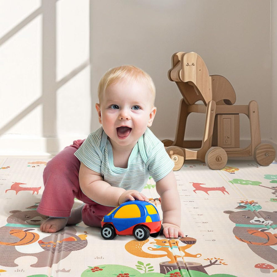 Foldable Baby Play Mat 200 x 180cm - Woodland Bear - 1cm XPE Foam, Reversible, Travel Bag