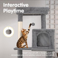 Cat Tree Tower 142cm - Light Grey - 3 Levels, Hammock, Condo, 4 Sisal Scratching Posts, Dangling Ball