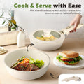 Detachable Handle Cookware Set 20 Piece - White - Nonstick Granite Coating, PFOA and PFOS Free, Induction Ready