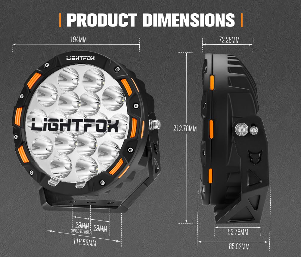 LED Driving Lights 7 Inch 2 Pack - Cool White - 13,226 Lumens Spot Beam, Adjustable Angle, DT Connectors, IP68