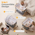 3-in-1 Baby Bassinet and Bedside Sleeper - Grey - 6 Height Levels, Rocking Cradle, Mattress Included