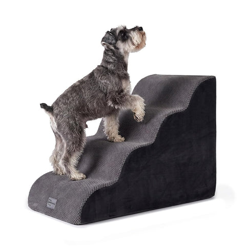 4 Step Dog Ramp 50cm High - Grey - High Density Foam Steps, Non Slip Corduroy Cover, Machine Washable