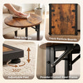 Foldable C Shaped Side Table 2 Tier - Vintage Brown - 33 x 40 x 65cm, Metal Frame, Folds Flat Without Tools