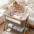3-in-1 Baby Bassinet and Bedside Sleeper - Grey - 6 Height Levels, Rocking Cradle, Mattress Included