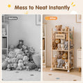 Soft Toy Storage Tower 2-Tier with Wheels - Natural Wood 94.5cm - Holds 30+ Plush Toys, Rolls Away